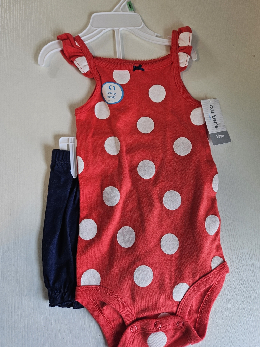 Carter's Red Polka Dot Sleeveless Bodysuit with Navy Watermelon Shorts